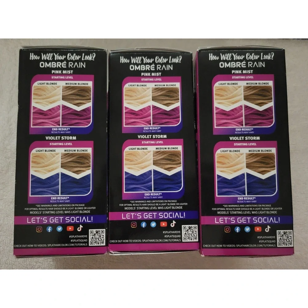 Splat Ombré Rain Complete Hair Color Kit Pink Mist & Violet Storm 3 Pack